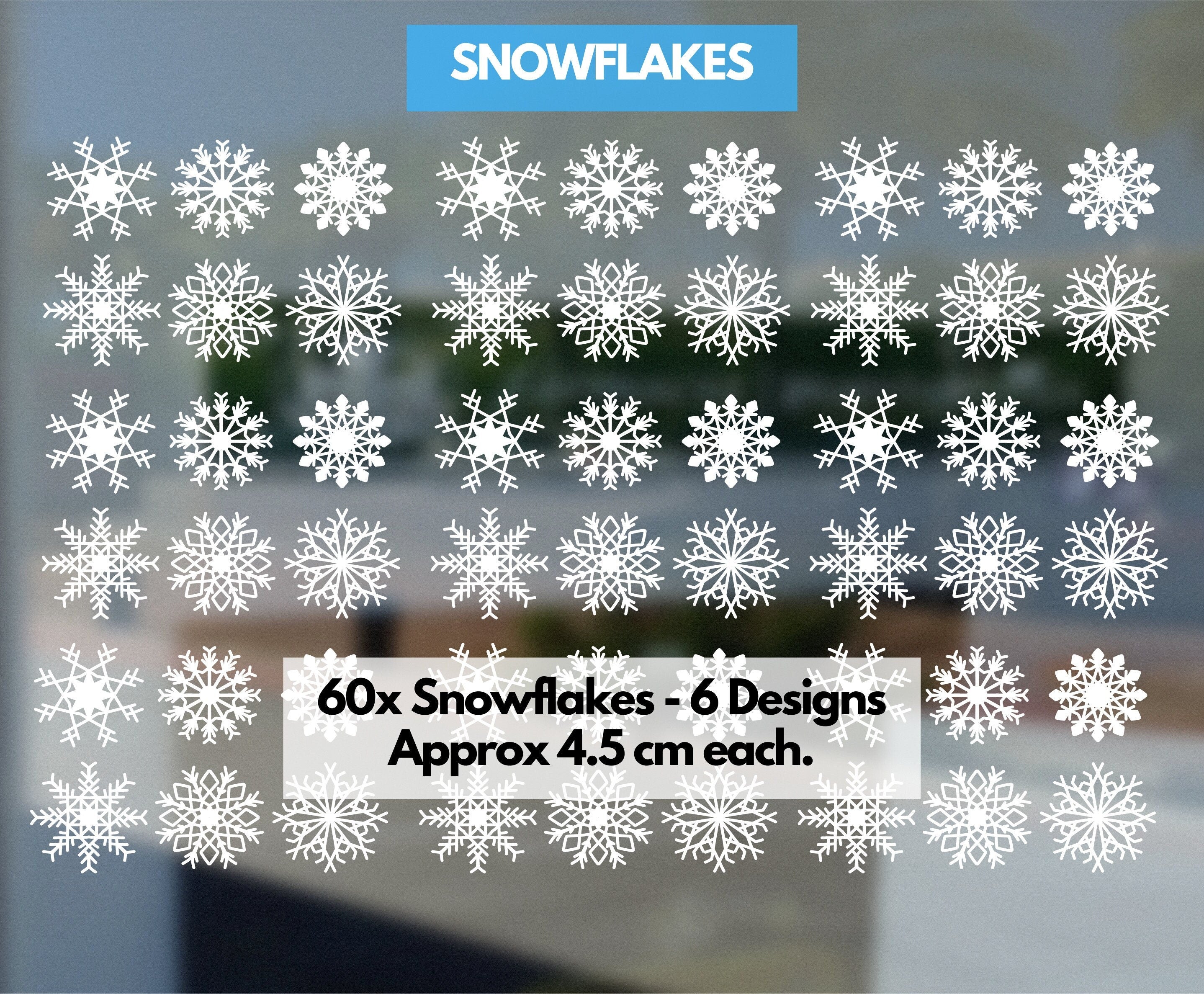 Snowflake Window Stickers 60 Pack - 4.5 cm Snowflakes Decals
