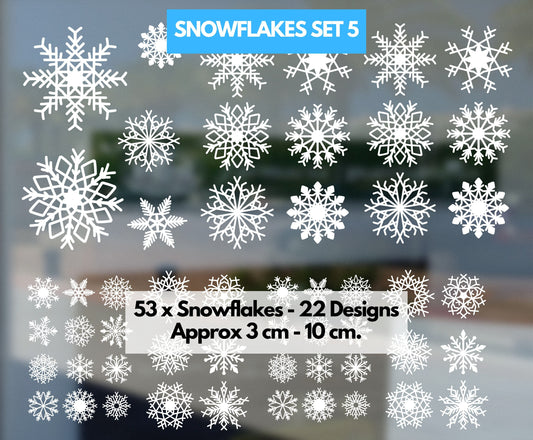 Snowflake Window Stickers 53 Pack | 3 cm - 10 cm Snowflakes Decals | 22 Snowflake Designs