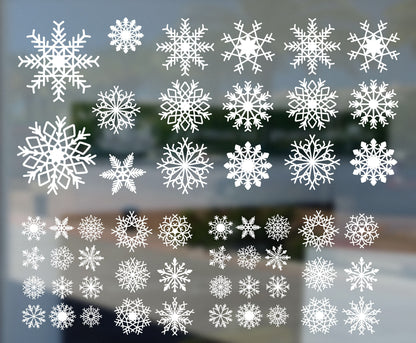Snowflake Window Stickers 53 Pack | 3 cm - 10 cm Snowflakes Decals | 22 Snowflake Designs