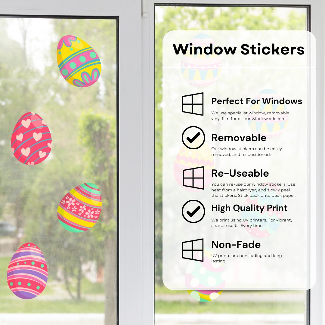 Cute Colourful Easter Eggs Window Stickers, Spring Window Decals Wall Art Kids Easter Decor