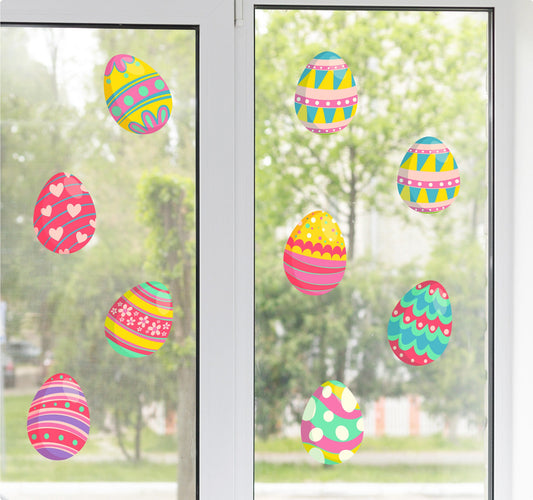 Cute Colourful Easter Eggs Window Stickers, Spring Window Decals Wall Art Kids Easter Decor