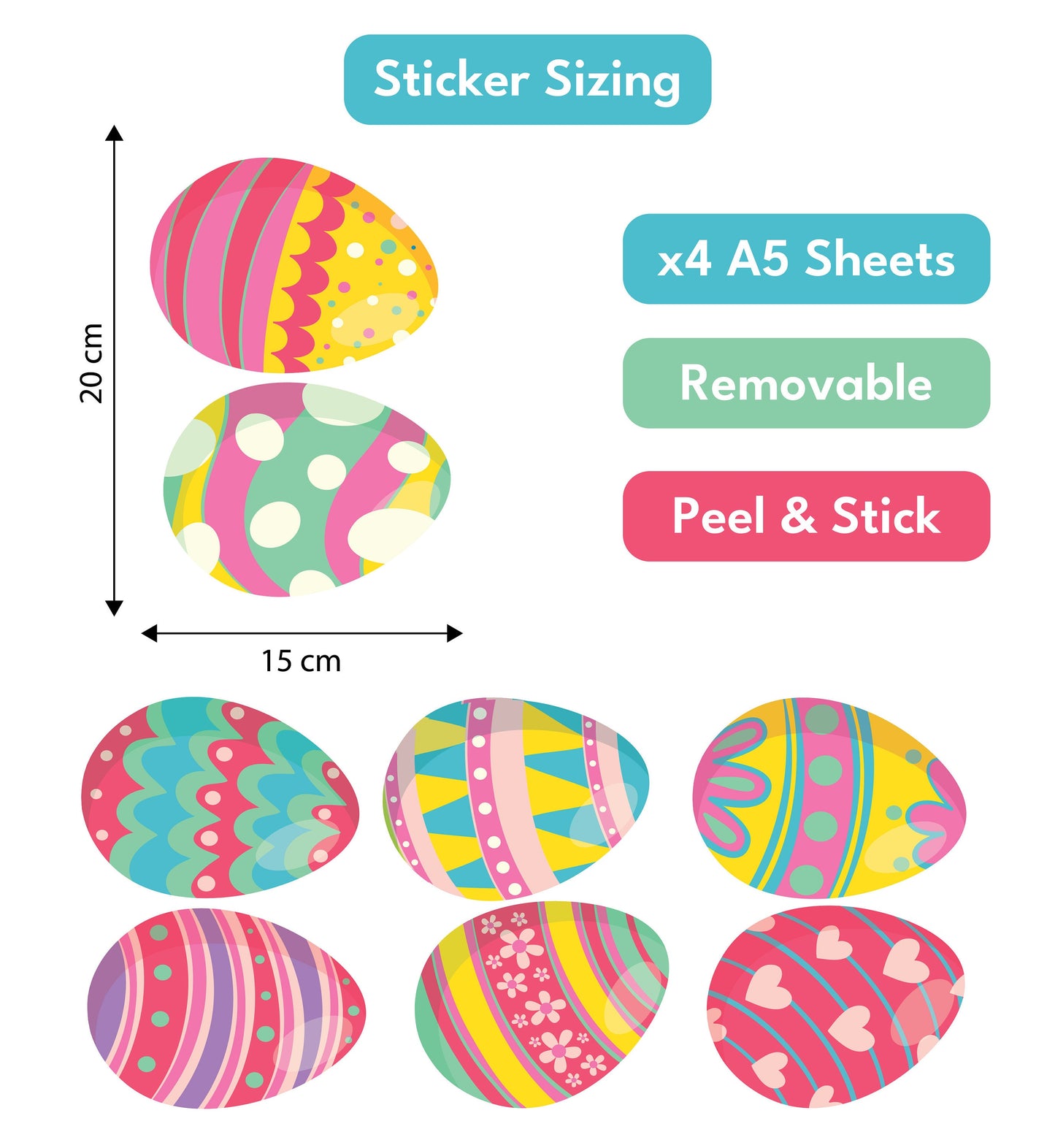 Cute Colourful Easter Eggs Window Stickers, Spring Window Decals Wall Art Kids Easter Decor
