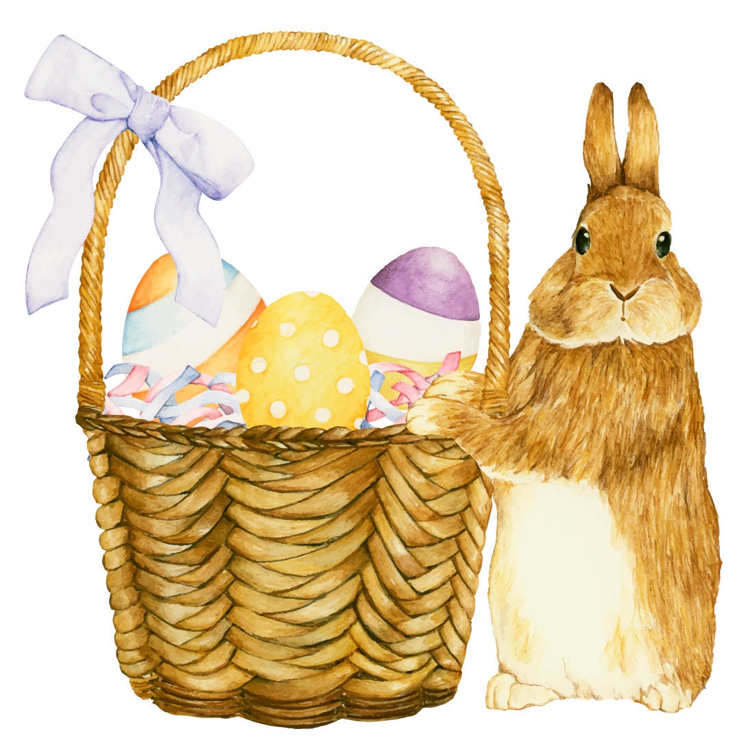 Easter Bunny & Easter Egg Basket Window Sticker, Spring Window Sticker, Easter Window Decals, Removable Kids Spring Decor