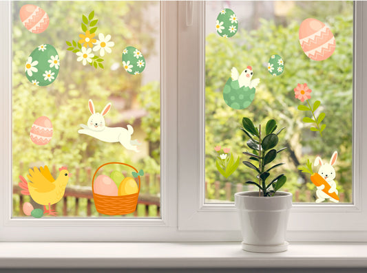 Easter & Spring Themed Window Stickers Removable Easter Decals Easter Bunny, Egg Stickers, Spring Flowers