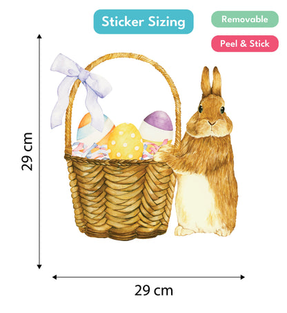 Easter Bunny & Easter Egg Basket Window Sticker, Spring Window Sticker, Easter Window Decals, Removable Kids Spring Decor