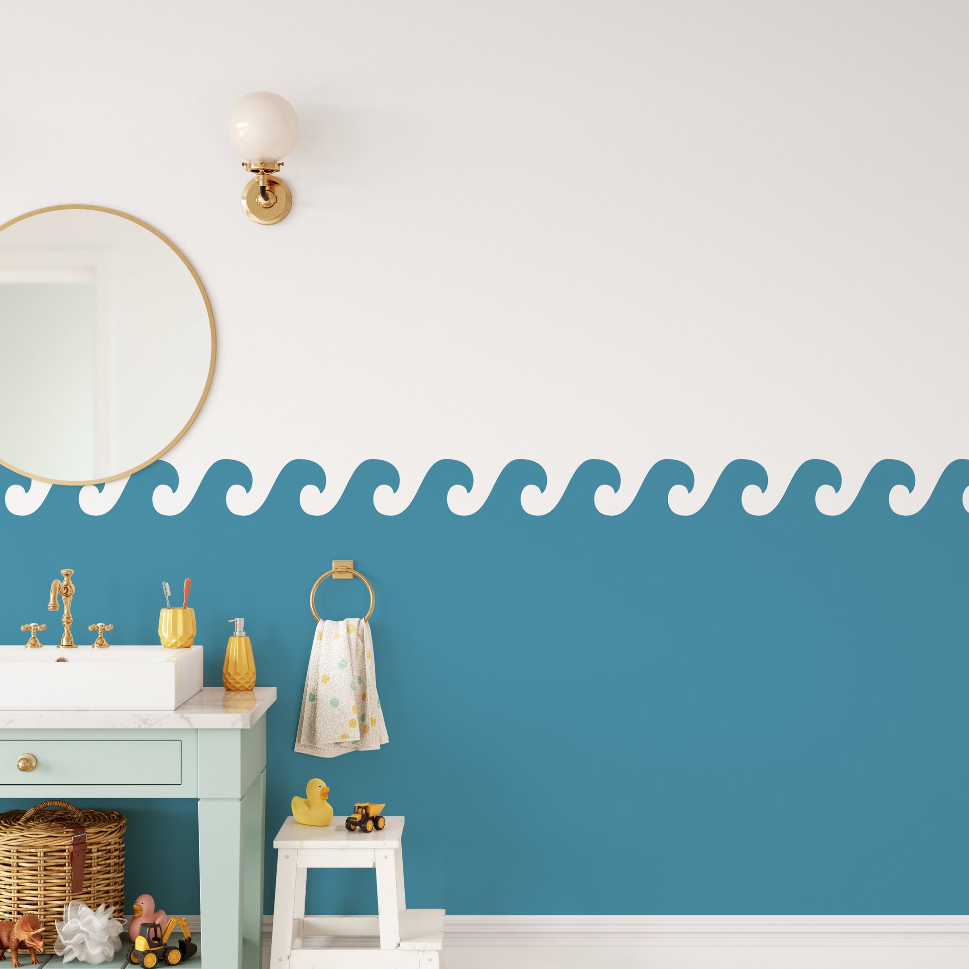 Sea Waves Wall Painting Stencil, Wall Stencils For Painting, Wall Paint Border, 2 Tone Wall Edging Decor For Home Kids Nursery