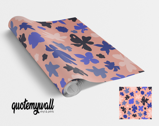 Coral Blue Leaf Flowers Vinyl Furniture Sticker