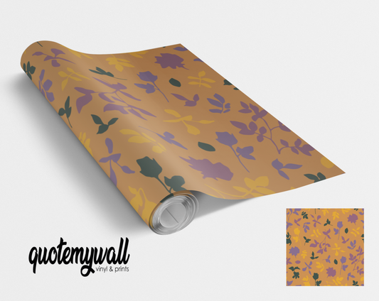 Mustard Yellow & Purple Leaves Self Adhesive Vinyl