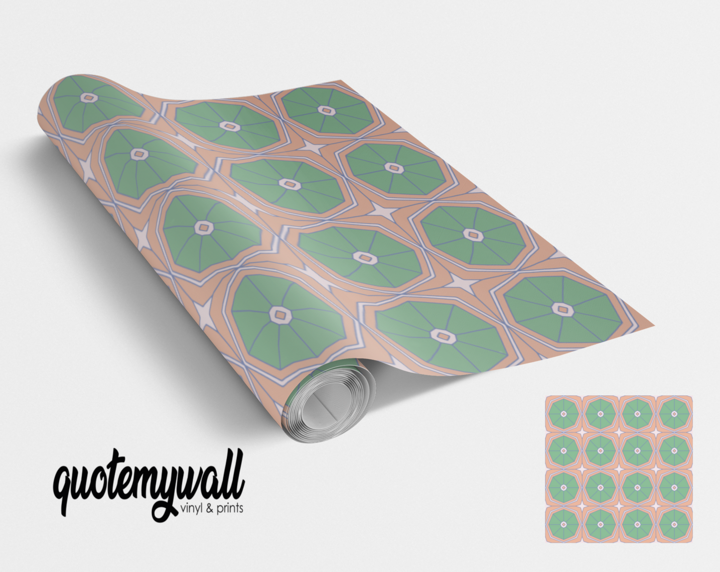 Orange/Green Octagon Kaleidoscope Vinyl Furniture Wrap