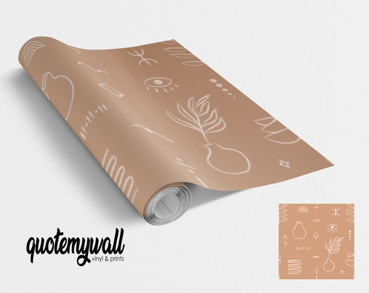 Light Brown Hand Drawn Pots Eyes Vinyl Furniture Wrap