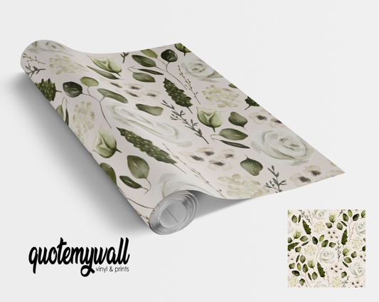 Cream Rose Eucalyptus Florals Vinyl Furniture Wrap