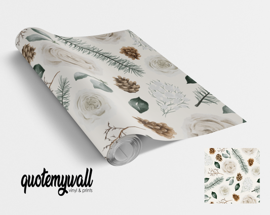 Winter Roses Eucalyptus Pinecone Self Adhesive Vinyl