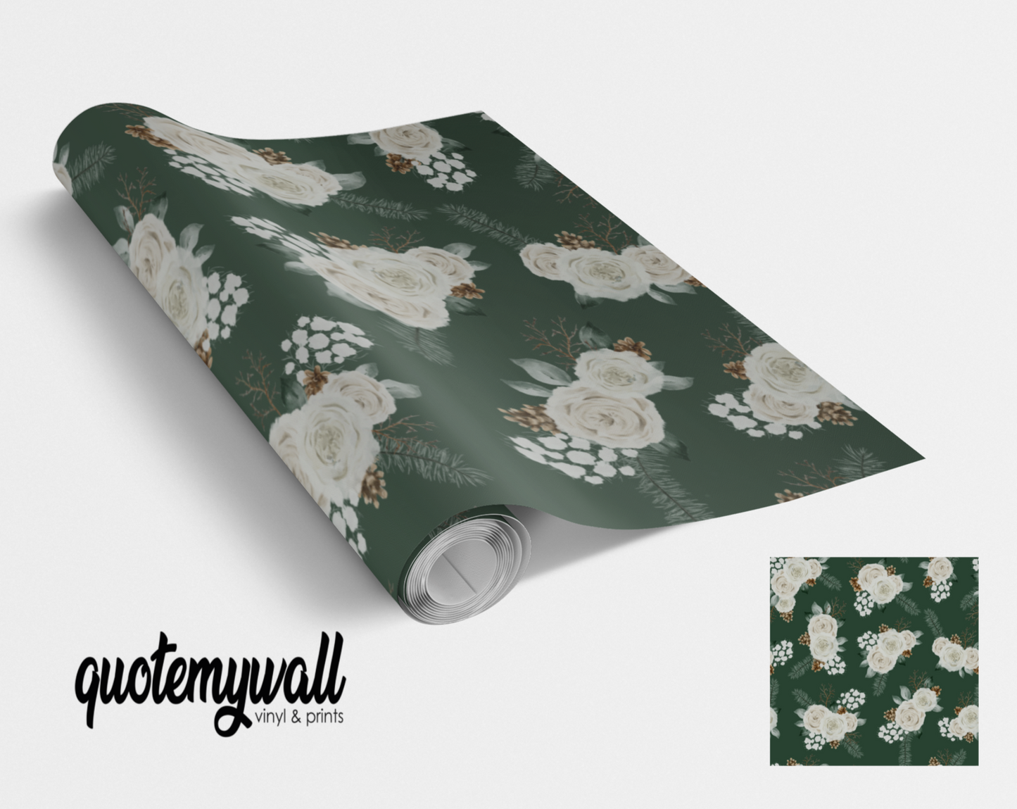 Forest Green & Cream Winter Rose Posy Self Adhesive Vinyl