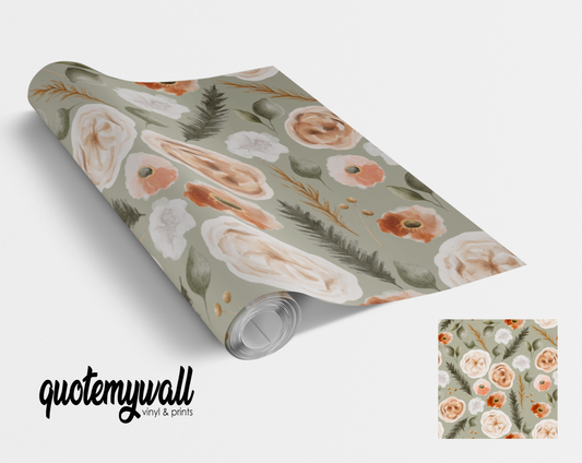 Sage Floral Blooms Vinyl Furniture Wrap