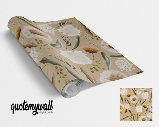 Beige Autumn Floral Blooms Vinyl Furniture Sticker