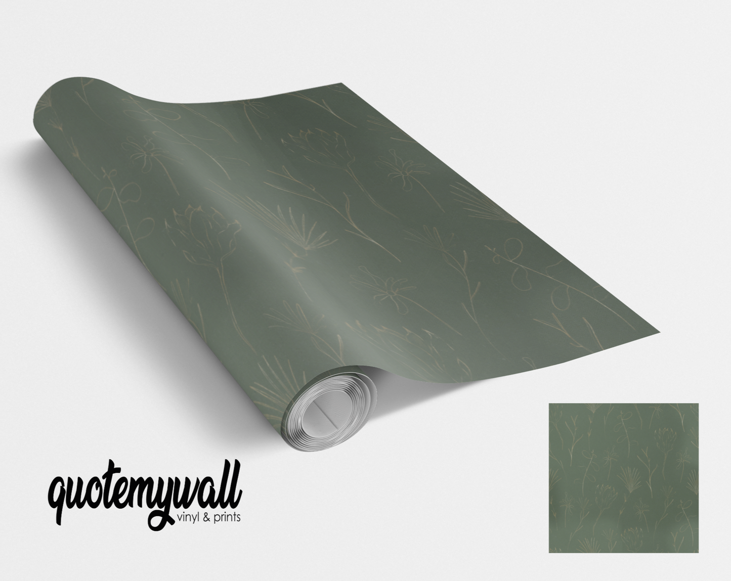 Khaki Green Floral Leaf Outlines Vinyl Furniture Sticker