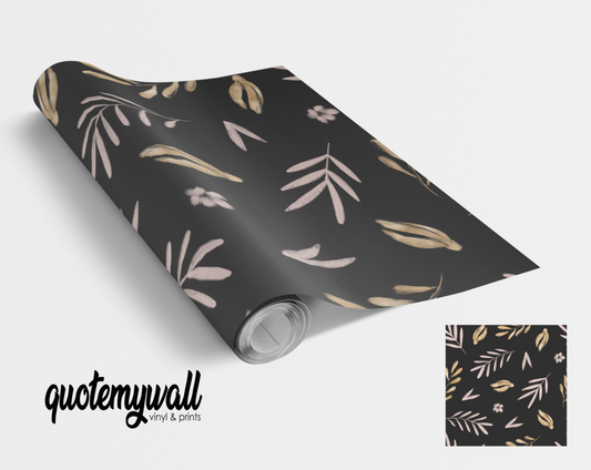 Grey Dusty Pink Petal Leaves Self Adhesive Vinyl
