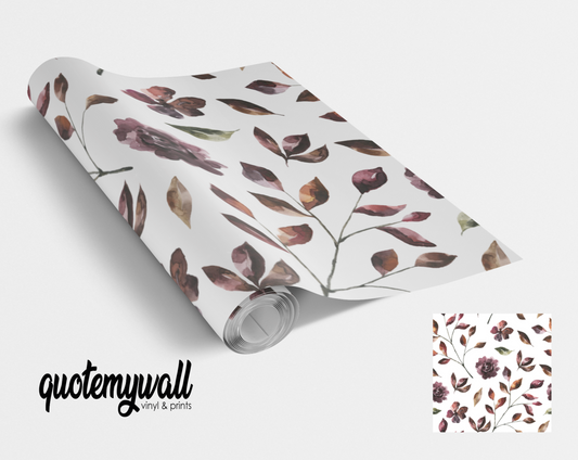 Burgundy Rose Leaf Stems Self Adhesive Vinyl