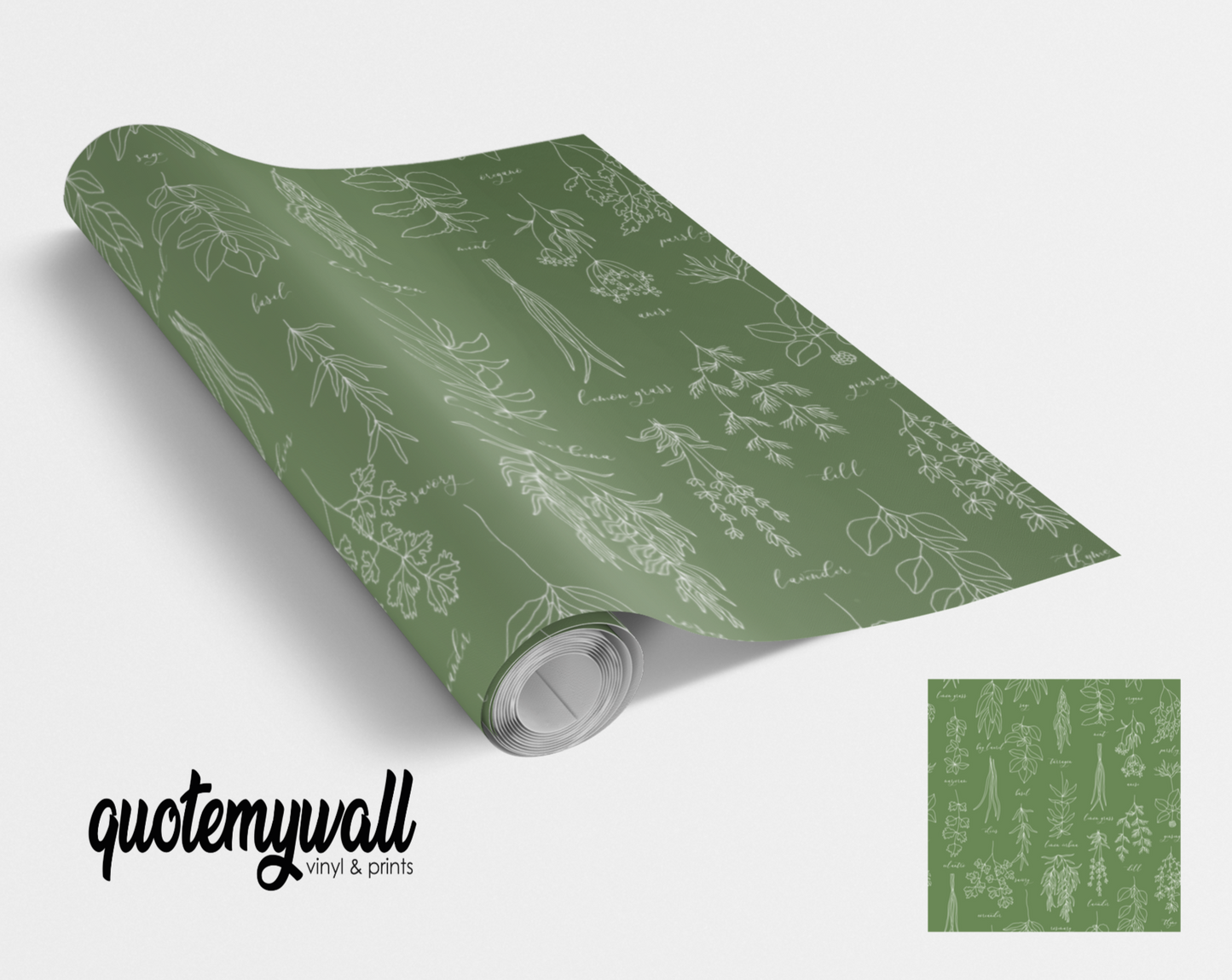 Green/White Herbs Chart Self Adhesive Vinyl