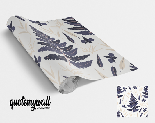 Navy Fern Leaves Vinyl Furniture Wrap