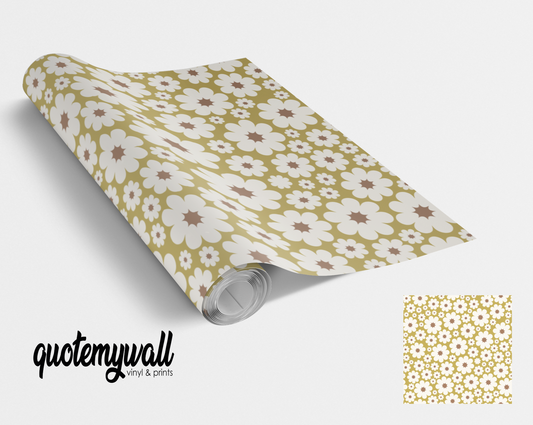 Retro Mustard Daisy Petals Vinyl Furniture Sticker