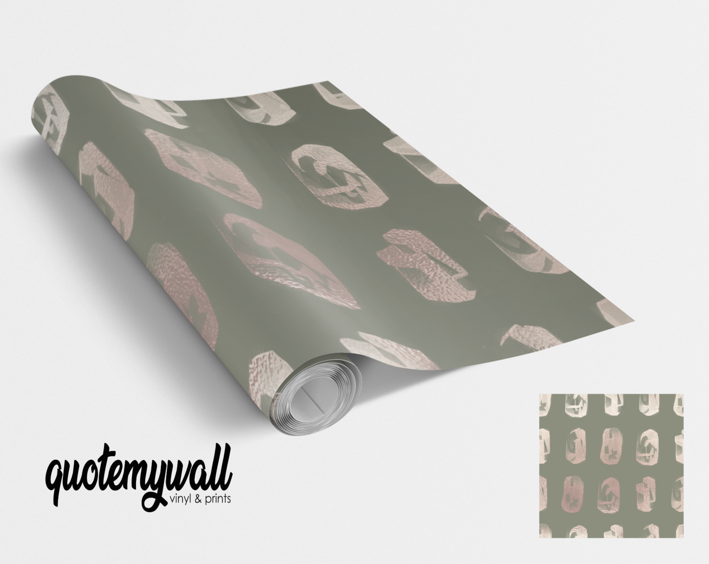 Khaki Green & Blush Splodges Self Adhesive Vinyl