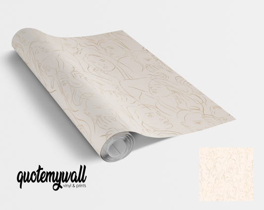 Cream Sketched Face Outline Portrait Vinyl Furniture Wrap