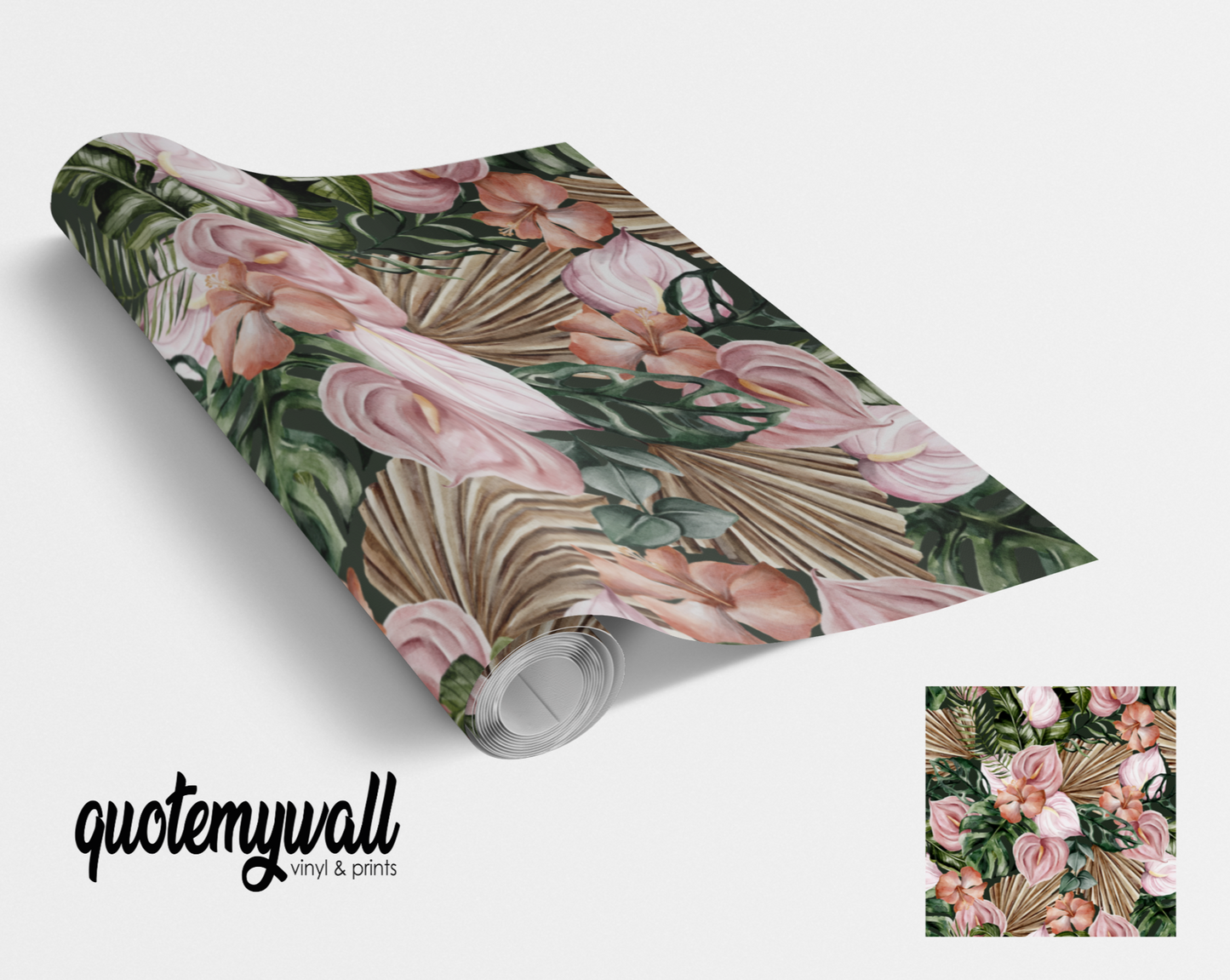Tropical Plants Palm Leaf Calla Lilly Print Self Adhesive Vinyl