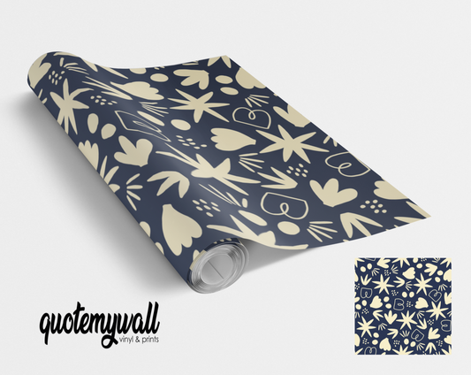 Navy Cream Doodle Shapes Self Adhesive Vinyl