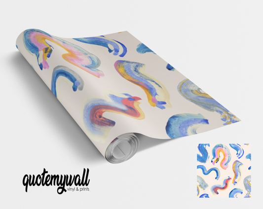 Blue Cream Watercolour Brush Swirls Vinyl Furniture Wrap