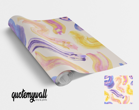 Purple Yellow Pastel Brush Stroke Watercolour Swirls Self Adhesive Wrap