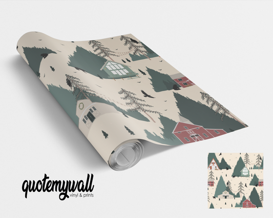 Forest Cabin Bears Scene Self Adhesive Vinyl