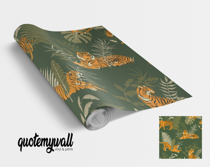 Exotic Tiger Print Jungle Leaves Self Adhesive Vinyl