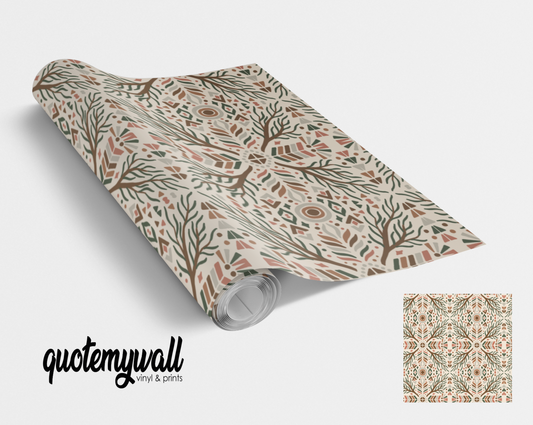 Beige Branch Tile Kaleidoscope Vinyl Furniture Sticker