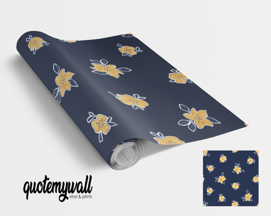 Navy Mini Yellow Flowers Cream Floral Flowers Self Adhesive Vinyl Wrap