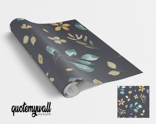 Grey Mint & Yellow Blossom Flowers Self Adhesive Vinyl