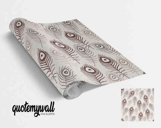 Taupe Peacock Feathers Self Adhesive Vinyl