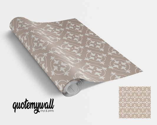 Beige Damask Geometric Vinyl Furniture Wrap