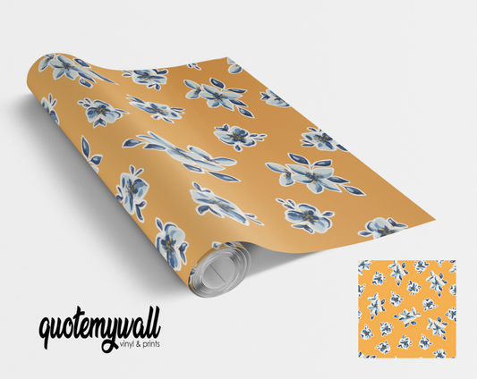 Yellow Small Flowers Navy Petals Floral Flowers Self Adhesive Wrap