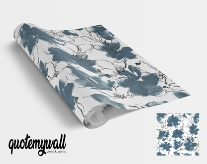 Teal Grey Floral Pattern Self Adhesive Vinyl