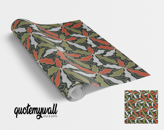 Green & Orange Wiggly Leaf Flowers Vinyl Furniture Sticker