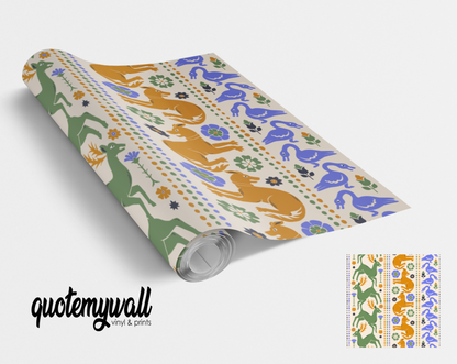 Stag Tudor Rose Swan Blue & Green Self Adhesive Vinyl