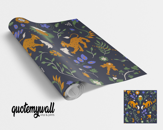Navy Tudor Style Design Self Adhesive Vinyl