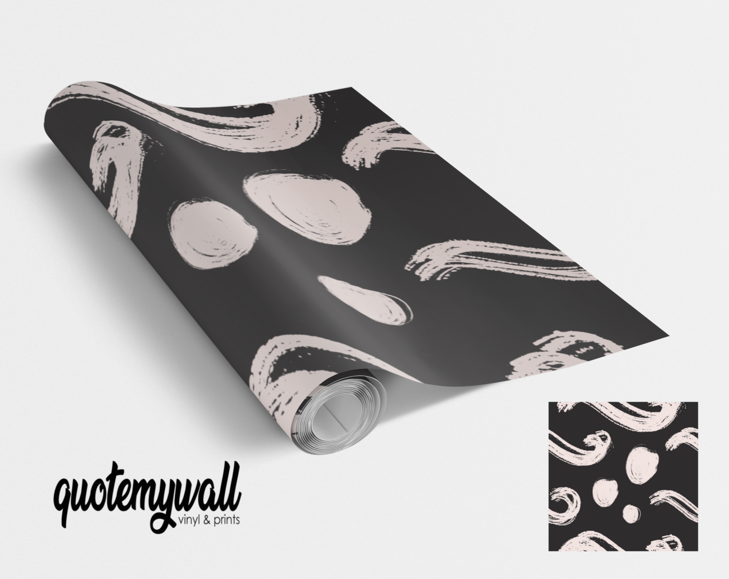 Black & Pale Pink Swirls & Spots Vinyl Furniture Wrap