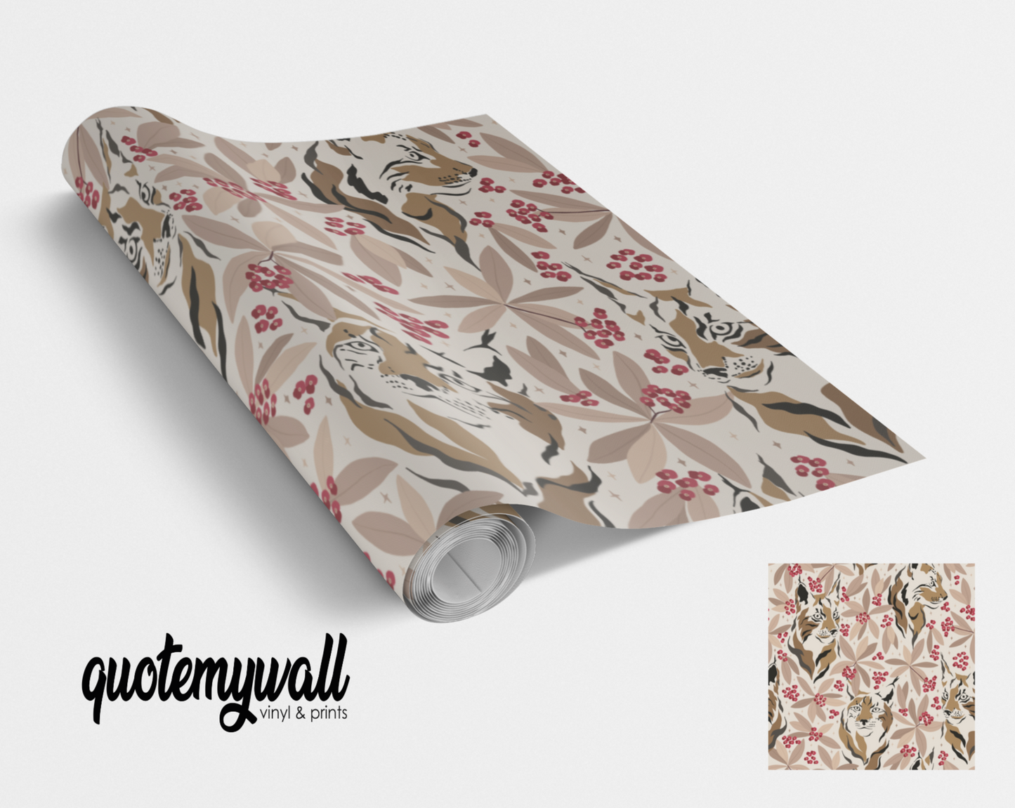 Wild Lynx Cat & Berries Vinyl Furniture Sticker