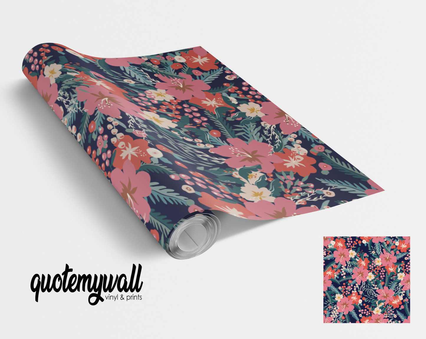 Vibrant Pink/Navy Floral Berries Display Vinyl Furniture Wrap