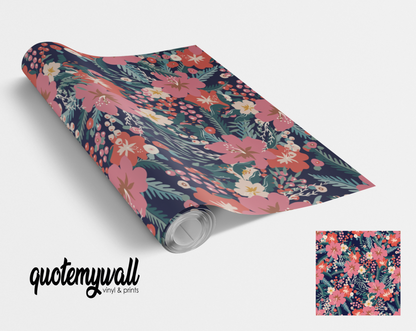 Vibrant Pink/Navy Floral Berries Display Vinyl Furniture Wrap