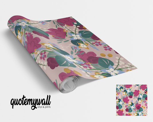 Maroon Floral Bunch Vinyl Furniture Sticker