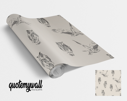Grey Owl Print Bird Self Adhesive Vinyl