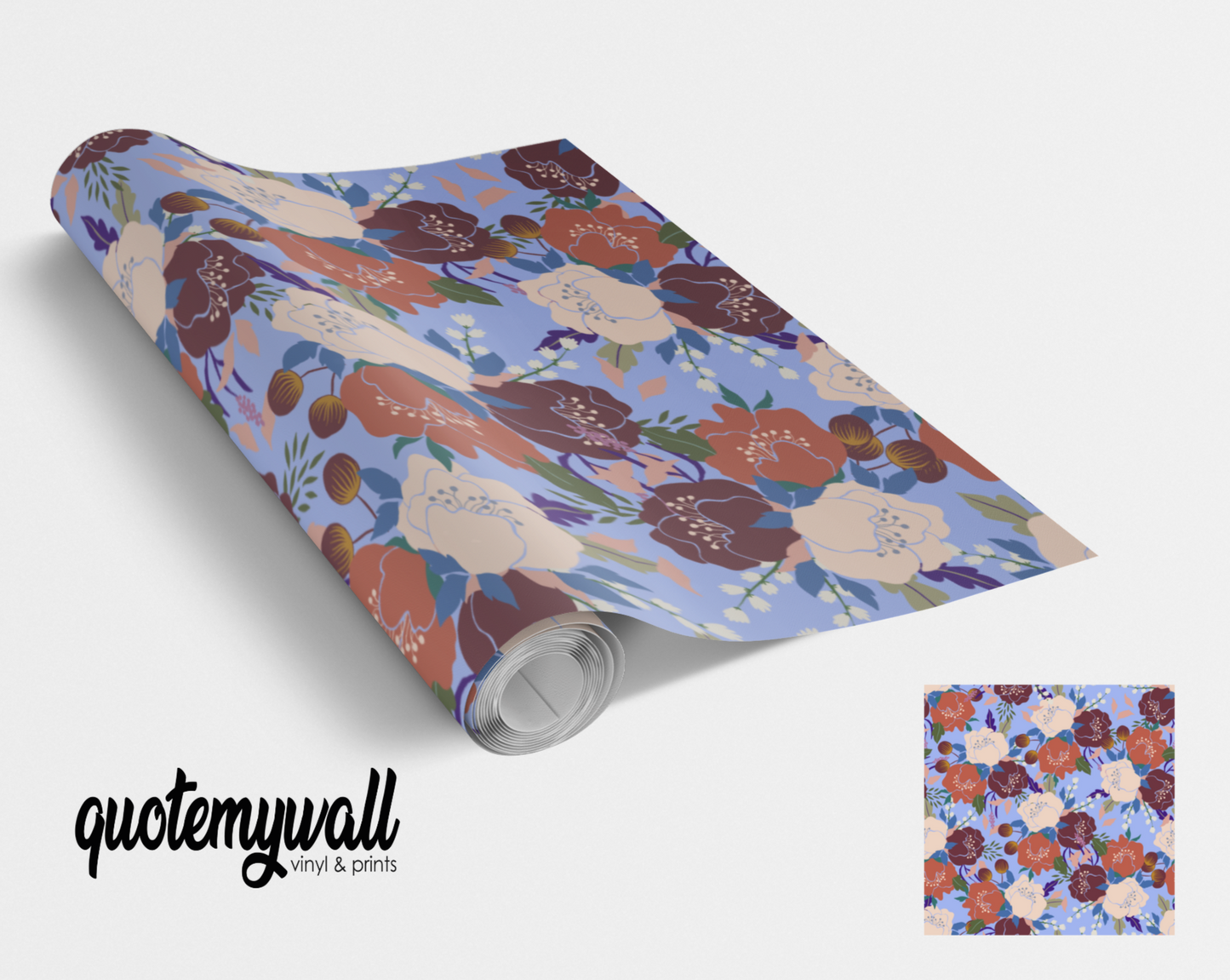 Pastel Blue Spring Floral Blooms Self Adhesive Vinyl